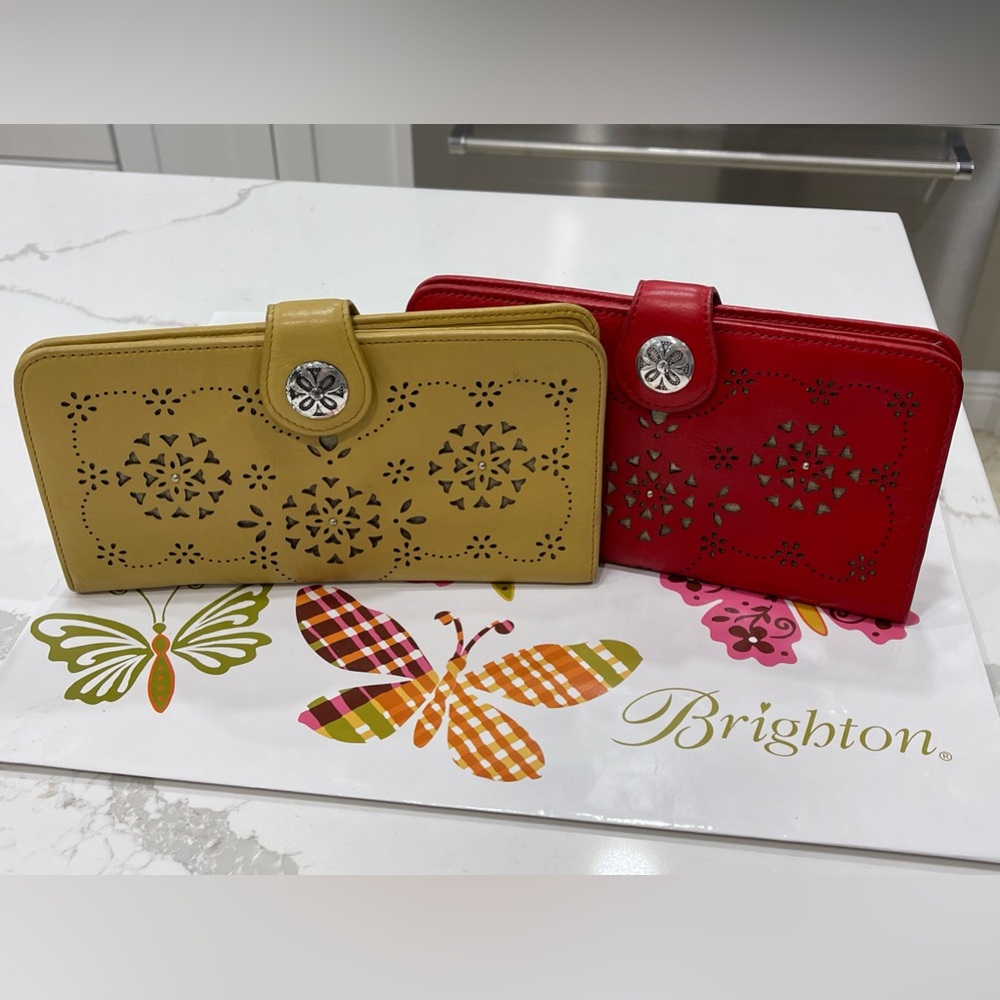 2 BRIGHTON RED YELLOW WALLET CLUTCHES